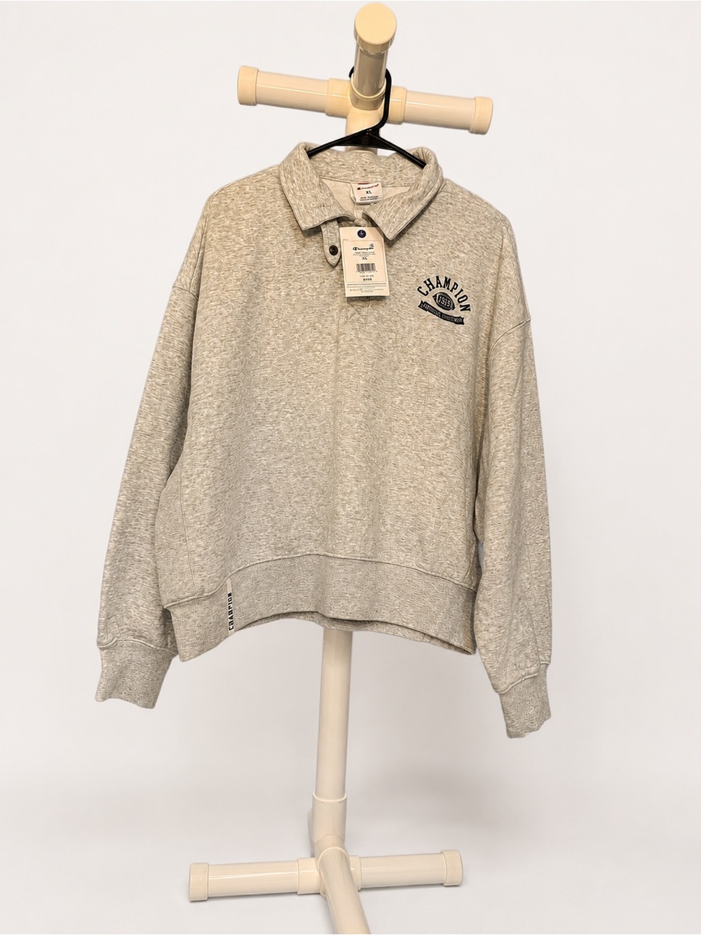 Champion Light Heather Gray Collar Pullover Sweatshirt